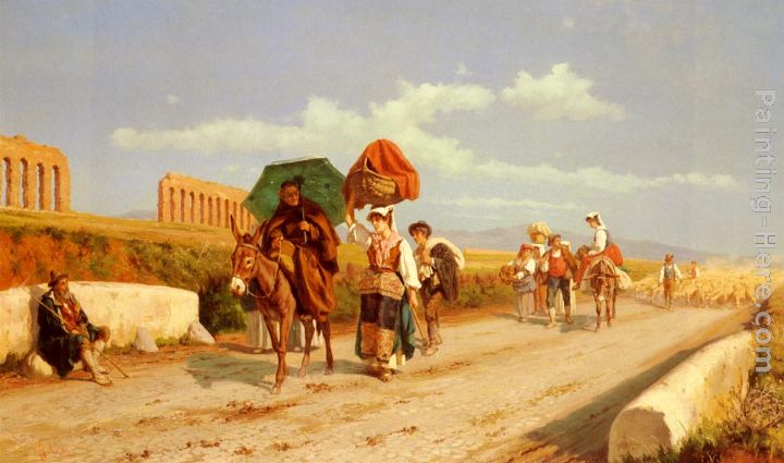 Travellers In The Roman Campagna painting - Pietro Gabrini Travellers In The Roman Campagna art painting